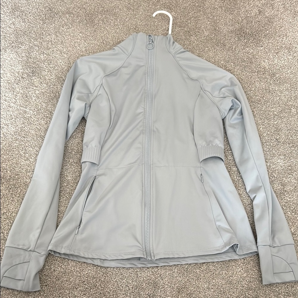 Fabletics Slate Blue Athleisure Jacket with High Collar and Technical Fabric